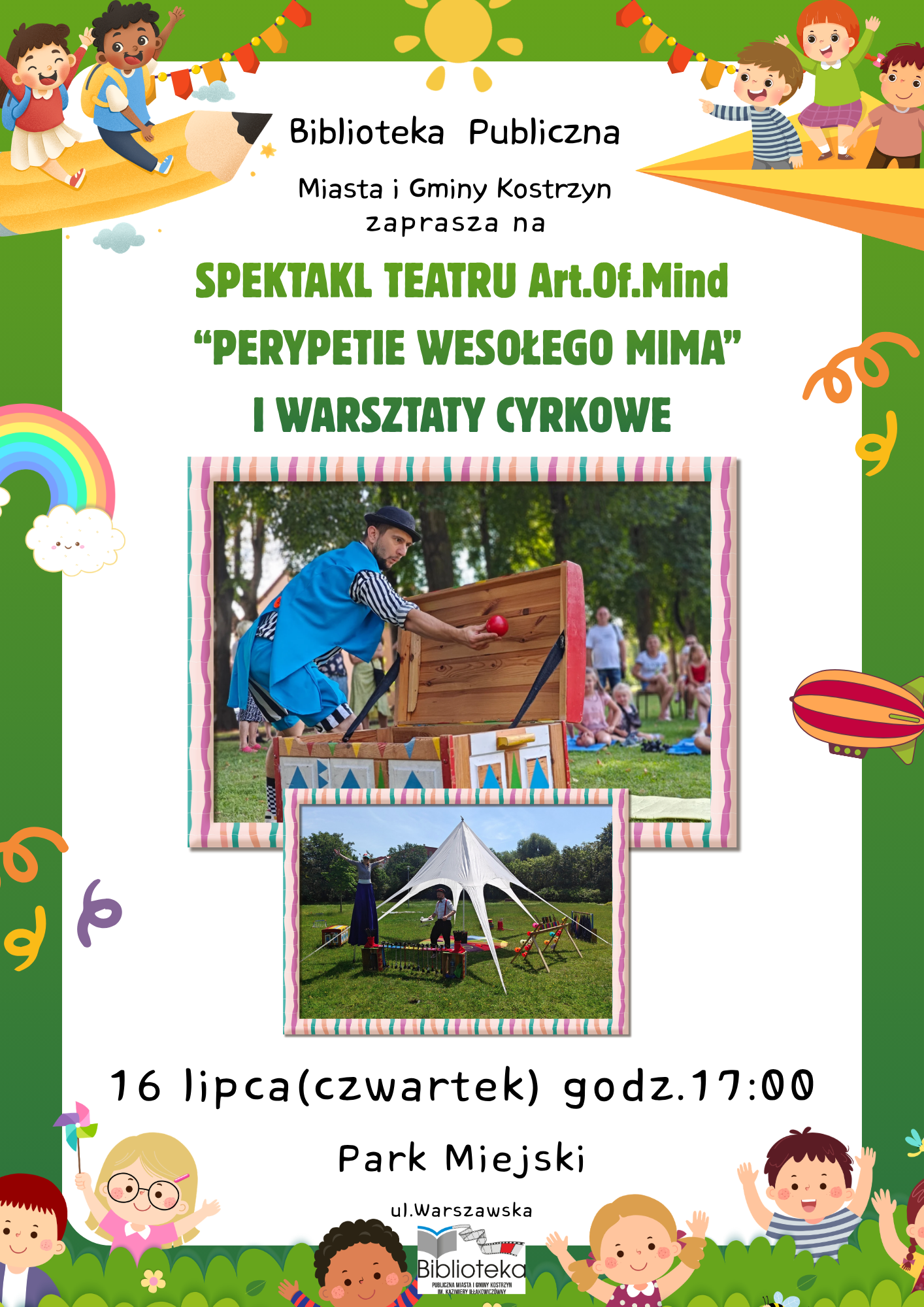 Spektakl „Perypetie wesołego mima” i warsztaty cyrkowe – 16 lipca godz.17:00!